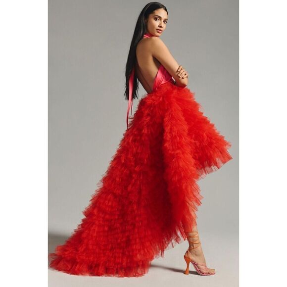 Anthropologie Dresses & Skirts - Anthropologie Morphine Fashion Regina Ruffled High-Low Skirt Red Small NWT